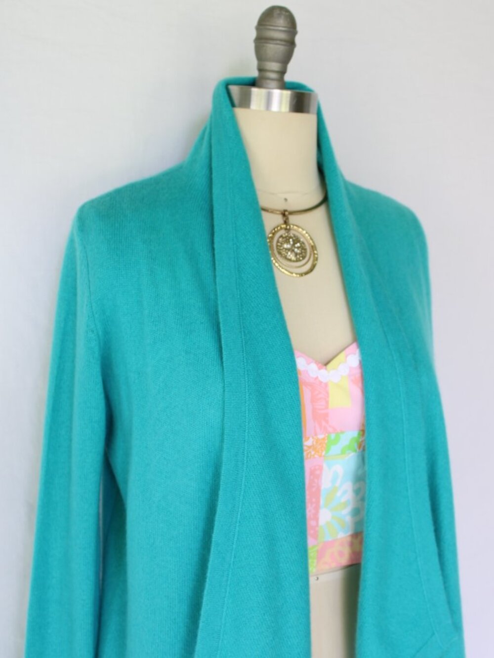 Lilly Pulitzer dress cardigan cocoon cashmere Marette Seabrook Celine teal S - Picture 5 of 8